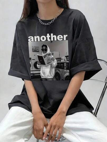 日系女式宽松圆领短袖字母印花T恤，春夏款