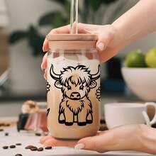 4张奶牛与花朵UV DTF转印贴纸，适用于16盎司Libbey玻璃杯（9.4x4.3英寸），可爱纯黑色奶牛与花朵防水贴纸，无需加热 - 牛花 - 查看 10