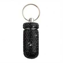 Estuche brillante para pastillas, contenedor de viaje portátil para pastillas con diamante de imitación, pequeño soporte para pastillas con llavero, caja de almacenamiento de pastillas mini y linda - Unitalla - Ver 8