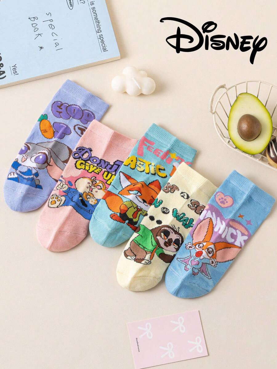 Disney 5双疯狂动物城市袜子，男女通用短袜，米奇卡通袜子，新颖透气时尚袜子，夏季礼物 - 彩色 - 查看 1