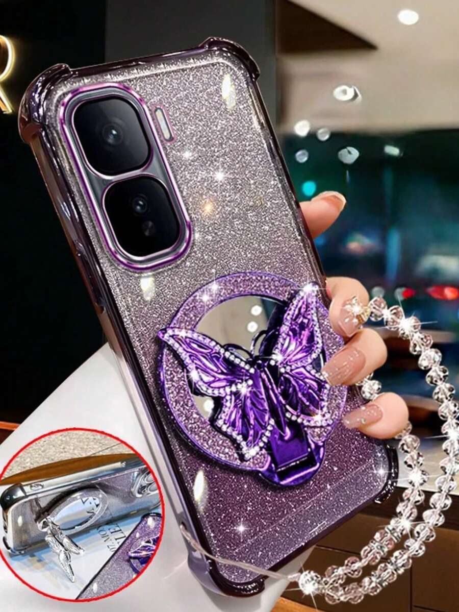 奢华闪亮渐变化妆镜蝴蝶防摔电镀磁吸保护手机壳，兼容 17/16/15/14/13/12/11/XS MAX/XR/8/7/6、Galaxy S26/S25/S24/S23/A07/A17/A26/A37/A36/A57/A56/A73、Galaxy Note、Note 9/12/13C/14C/15C/A3/A5、荣耀MOTO RENO等机型，国际版，非国内版