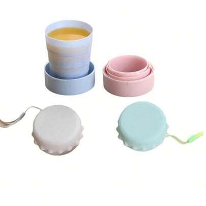 1pc Random Color Foldable Travel Cup, 130ml Capacity With Lid And Carabiner, Leak-Proof Portable Drinking Cup, Suitable For Camping, Hiking, Travel - Made Of Polypropylene