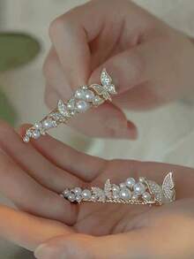 2个装女士春夏水钻3D蝴蝶发夹，珍珠侧边发夹 - 彩色 - 查看 6