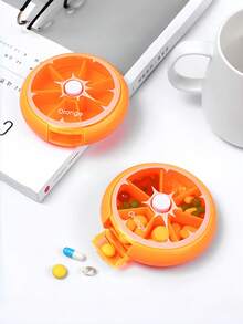 Caja de píldoras portátil con rotación de 7 días, organizador de medicamentos de plástico mini con estampado de frutas - Multicolor - Ver 11