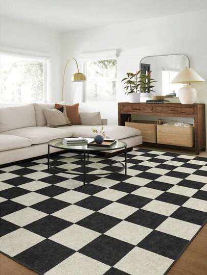 1ชิ้น พรมปูพื้น/พรม/พรมเช็ดเท้า/พรมทางเดิน ลายตารางหมากรุกขาวดำ สไตล์ INS หรูหราทันสมัย เหมาะสำหรับห้องน้ำ, ห้องครัว, ทางเข้า, โถงทางเดิน, ข้างเตียง, ห้องนั่งเล่น, ห้องนอน, ซักเครื่องได้, ของตกแต่งบ้าน