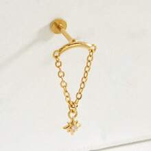 1pc Minimalist Diamond Star Stainless Steel Earrings, Suitable For Women's Daily Wear - Star - View 7