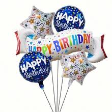 5pcs Birthday Decoration Set, Includes Colorful "Happy Birthday" Banner, Balloon, Star & Round Foil Balloons, Suitable For Birthday Party, Mother's Day, Father's Day, Graduation Party Decoration - View 1