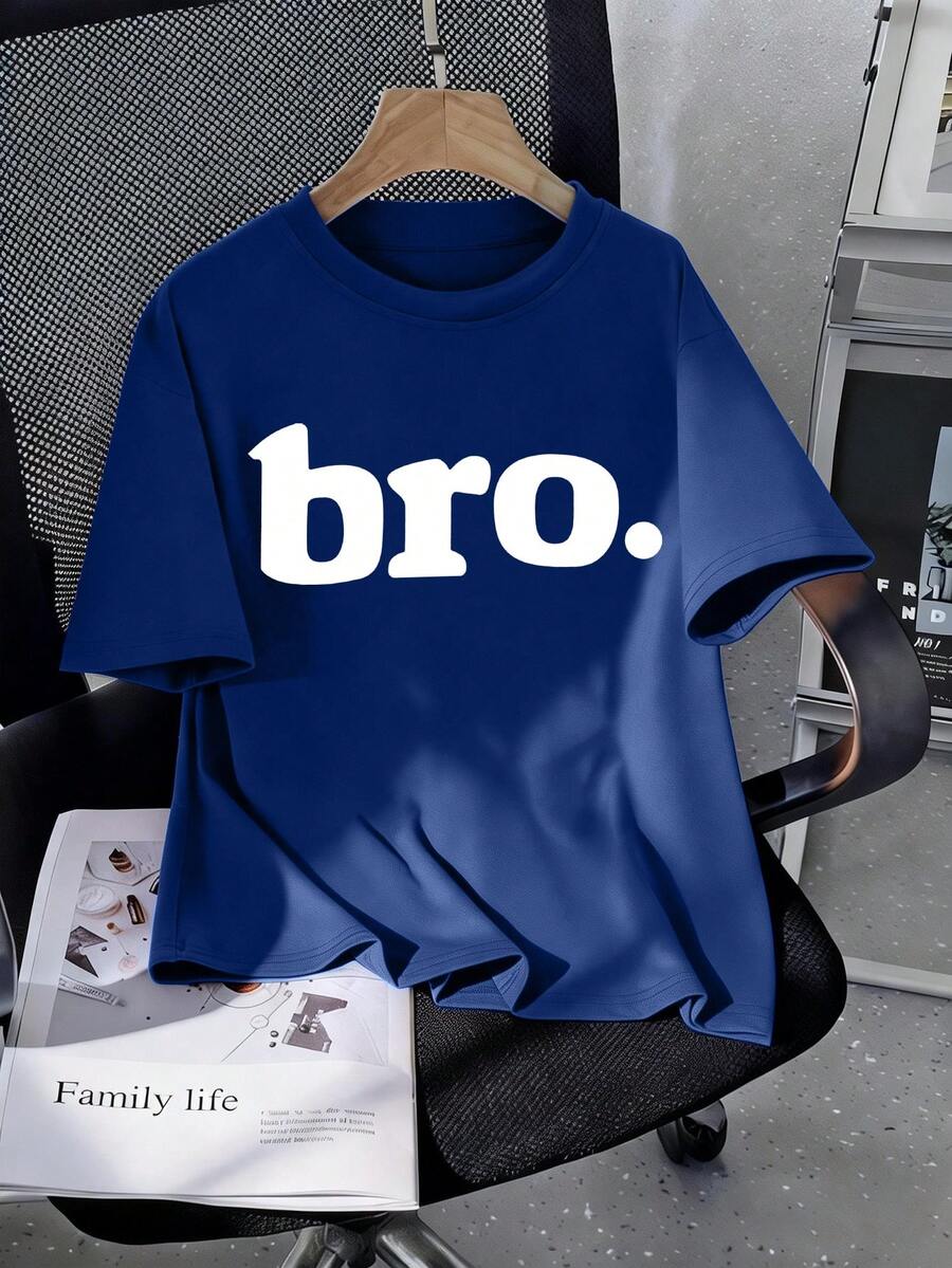 Teens/Kids Personalized Letter Print Casual Loose Fit Short Sleeve T-Shirt, Boys Round Neck Tee - Perfect Summer Gift, Suitable For Spring/Summer School & Outdoor Wear - Blue - View 1