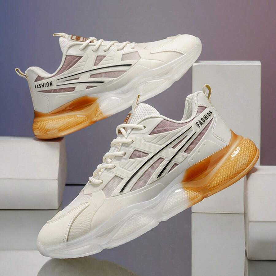 男士休闲运动鞋，轻便简约鞋款，多功能厚底 - 白棕 - 查看 1