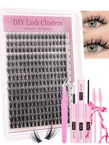 Lashes Eyelash Curler, 224pcs D-Curl 8-18mm Length, Faux Mink Individual Eyelash Clusters, Narrow & Thick Stem Eyelash Curler With Applicator, Glue & Sealer, Eyelash Curling Kitlash Clusters Kit,Lashes,Eyelashes,Fake Lashes - 彩色 - 查看 10