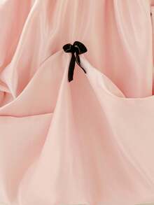 女童优雅荷叶边袖蝴蝶结连衣裙，泡泡裙派对礼服，婚礼花童礼服，晚礼服 - 粉色 - 查看 11