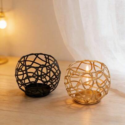 Candelabro metálico geométrico romántico con rosa y cielo estrellado, decoración de escritorio minimalista adecuada para velas perfumadas, candelabro de hierro semicircular retro, diseño metálico abierto, ideal para decoración del hogar, dormitorio, sala de estar, baño, fiesta y regalo de boda