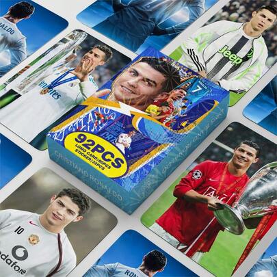 1 Box (60pcs LOMO Cards + 32 Stickers) Soccer High-Definition Photo Cards, Collectibles, Fan Merchandise, Anime Goods, Small Gifts, Valentine's Day, Christmas Gifts, Decorations