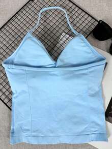 Women's Yoga Sports Bra Sleeveless Cropped Activewear Top, Elastic Fitness Workout Top, Breathable - Baby Blue - Xem 10