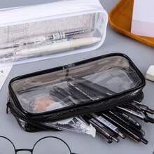 Hộp bút trong suốt, túi đựng đồ vệ sinh cá nhân trong suốt, hộp bút thi cử trong suốt, túi đựng mỹ phẩm du lịch bằng PVC trong suốt có khóa kéo. - Nhiều màu - Xem 2