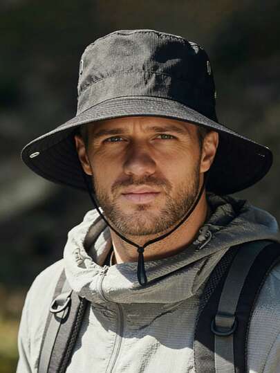 1pc Solid Color Adjustable Tie Bucket Hat, Windproof, UV Protection, 3D Design, Foldable, Soft & Comfortable, Breathable, Suitable For Hiking, Fishing, Cycling, Travel, Outdoor, Street, Trekking And Various Occasions