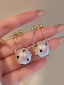 一对独特的点状棉质珍珠耳环，时尚个性通勤百搭耳环，女士款 - 彩色 - 查看 3