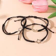 3pcs Minimalist Retro Alloy Sun Moon Star Braided Friendship Bracelets, Suitable For Men And Women - Sun, Moon and Stars - View 4