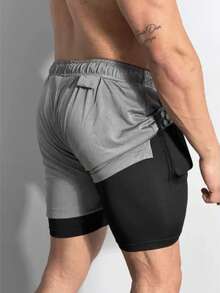 Men's 2-In-1 Compression Shorts For Gym, Fitness, And Martial Arts Training. Suitable For Workouts And Training. - Grey - View 2
