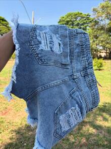 Short Gray Distressed Jeans - Royal Blue - View 2