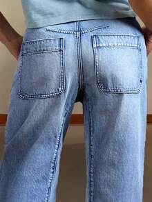 女士七分牛仔裤，做旧牛仔布，纽扣门襟，休闲约会装，春季款 - 淺色水洗藍 - 查看 6