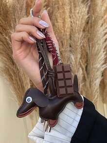 Ins Style Sausage Dog Chocolate Customized Personalized Baseball Car Key Chain, Bag Hanging Pendant, Woven Lanyard Accessory - Coffee Brown - View 6