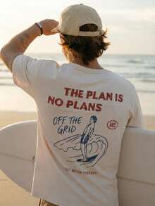 Men's Casual Beach Surfing Element Printed Short Sleeve T-Shirt, Suitable For Summer, Comfortable & Breathable, Leading Fashion - White - View 2