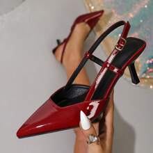 Women's Pointed Toe Strap High Heel Sandals, Lacquered Stiletto Heel, Elegant Summer Shoes - Burgundy - View 8