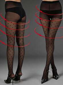 1 Pair Black Polka Dot Tights For Women, Polka Dot Patterned Pantyhose With Control Top, Nylon Stockings, Parties & Dresses, Summer Travel Holiday Essentials - Multicolor - View 3