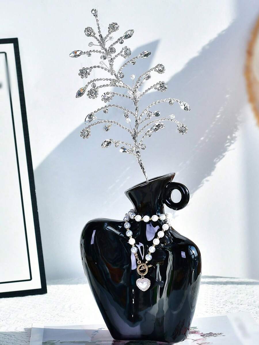 1pc Luxury Silver Crystal Flower Branch Artificial Flower Bouquet, Shiny Fake Plant Flower Decoration, Durable Maintenance-Free Vase Filler, Home Room Decor