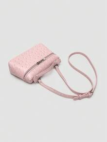 1 pieza Bolso de hombro cuadrado de unicolor con textura de piel de Litchi, pequeño bolso de mano para mujer, adecuado para combinar con diaria, salidas, compras, fiestas, bolso de v - Rosa 2 - Ver 9