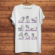 Amusing Unicorn Yoga Asana  T Shirt Men, Unisex White Casual Short Sleeve Tshirt, Breathable Print Streetwear T-Shirt - trắng - Xem 1