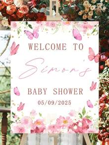 1件定制粉色梦幻蝴蝶花卉装饰牌，新生儿欢迎牌，婴儿派对用品 - 完美的生日/婚礼礼物 - 彩色 - 查看 2
