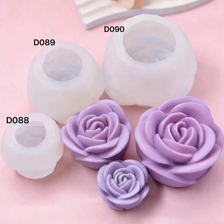 3D玫瑰花硅胶模具套装（小号、中号、大号），适用于家居装饰、香薰蜡烛、手工皂、DIY石膏、树脂工艺品 - 白色 - 查看 1