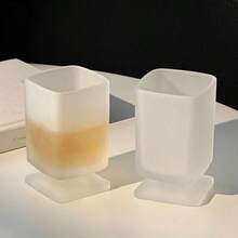 2个装小众设计磨砂方形杯，ins风高脚玻璃杯，葡萄酒杯，果汁杯，咖啡杯，家用水杯 - 磨砂白 - 查看 8