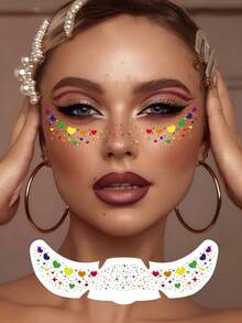 6张彩虹雀斑脸部临时纹身贴纸，彩虹闪光纹身贴纸，防水星星爱心蝴蝶骄傲装饰贴纸，适合夏季骄傲游行和节日活动 - 彩色 - 查看 5