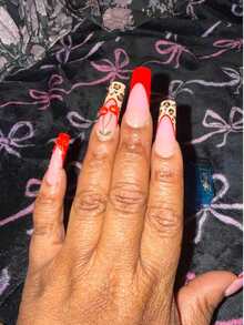 24pcs French Manicure Light And Thin Style Nail Stickers, Rectangular, 3D Line Art, Leopard Print Decor, Red Bow & Rhinestone Design, Smooth Surface, Full Coverage False Nails, Suitable For Women Daily Wear - Multicolor 2 - 查看 2