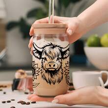 4张奶牛与花朵UV DTF转印贴纸，适用于16盎司Libbey玻璃杯（9.4x4.3英寸），可爱纯黑色奶牛与花朵防水贴纸，无需加热 - 牛花 - 查看 11