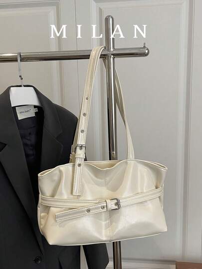 1 chiếc túi tote cỡ lớn kiểu cổ điển, túi đeo chéo cỡ lớn tiện dụng cho người đi làm, túi xách thời trang đi xe máy, chất liệu da PU màu trơn phủ sáp dầu, dây đeo trang trí, khóa kéo, túi đeo vai nữ thích hợp đi làm, balo cho sinh viên, đi du lịch ngắn ngày, nghỉ mát, mua sắm, công tác, phù hợp sử dụng hàng ngày.