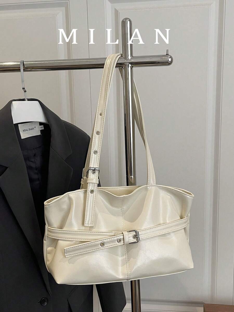 1 chiếc túi tote cỡ lớn kiểu cổ điển, túi đeo chéo cỡ lớn tiện dụng cho người đi làm, túi xách thời trang đi xe máy, chất liệu da PU màu trơn phủ sáp dầu, dây đeo trang trí, khóa kéo, túi đeo vai nữ thích hợp đi làm, balo cho sinh viên, đi du lịch ngắn ngày, nghỉ mát, mua sắm, công tác, phù hợp sử dụng hàng ngày.