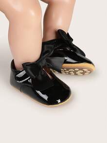 春秋新款女婴公主鞋 3-6-9-12 个月玛丽珍鞋 婴幼儿鞋 1 岁防滑学步鞋 - 黑色 - 查看 3