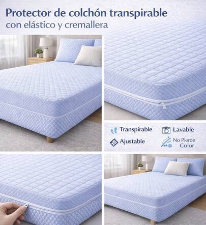 Funda de colchón con cremallera L180° y elástico – Funda completa para colchones de largo200*alto30 cm, tejido suave, no pierde color, disponible en varios tamaños (90/105/135/150 cm)