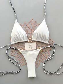 2026 Women's Summer Beach Leopard Print Patchwork Bikini Swimwear Set Vacation White - White - View 2