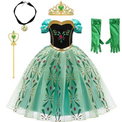 Bộ trang phục công chúa cho bé gái, váy công chúa thời trang cho trẻ em để biểu diễn sân khấu, dự tiệc Halloween, tiệc sinh nhật, váy công chúa tay ngắn phồng màu xanh lá cây, thích hợp làm quà tặng sinh nhật cho bé gái.