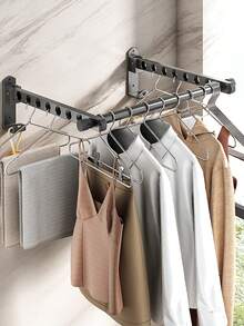1pc Space-Saving Wall-Mounted Clothes Hanger - Foldable Clothes Rack, Suitable For Laundry Room And Bedroom Storage - Multicolor - View 1