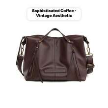 Large Capacity Handbag For Women, Elegant Top Handle Boston Bag With Premium Faux Leather, Chic Textured Commuter Satchel With Multi-Pockets, Fast Shipping From CA Fits Tablet - màu nâu - Xem 9