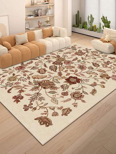 1 件装地毯，可作门垫、走廊地毯、优雅欧式波西米亚风花卉图案地毯 - 大尺寸仿羊毛地毯，适用于浴室、厨房、玄关、走廊、床边、客厅、卧室等场所，四季皆宜，柔软舒适，可机洗，家居装饰