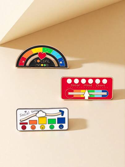 1/3pcs Social Battery Level Brooch, Student Backpack Badge, Unique Design Mood Changing Metal Colorful Pin Decor For Clothes & Bags