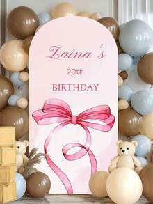 Personalized Birthday Arch Backdrop, Designed With Pink Bow Decor, Unique Elastic Ornament Suitable For Elegant Adult Birthday Party, Aesthetic, Event Decor - Multicolor 6 - View 11