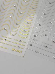 2PCS Gold Silver French-Style Nail Stickers With Rhinestones Curved Lines Design Slider Nail Art Decals DIY Manicure Accessories Tool Nail Supplies - Multicolor - View 5